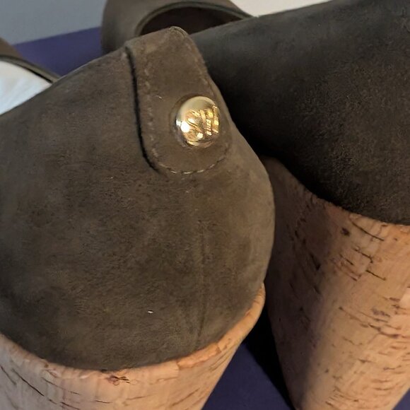 Stuart Weitzman Corkswoon Suede Heels Loden 11.5 M - Picture 4 of 8